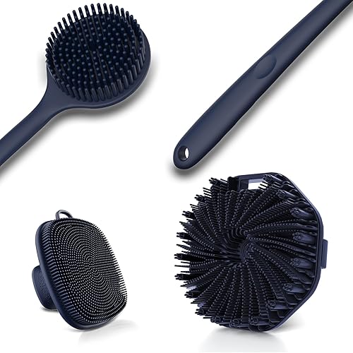 3 PCS Silicone Bath Brush Set,Back Scrubber & Body Brush & Face Brush Set, Super-Exfoliating & Lathering Body Scrubber, Shower Brush, Face Scrubber Combination for HomeBathroom Hotel Travel.(Blue) - 3 Pcs (Blue)