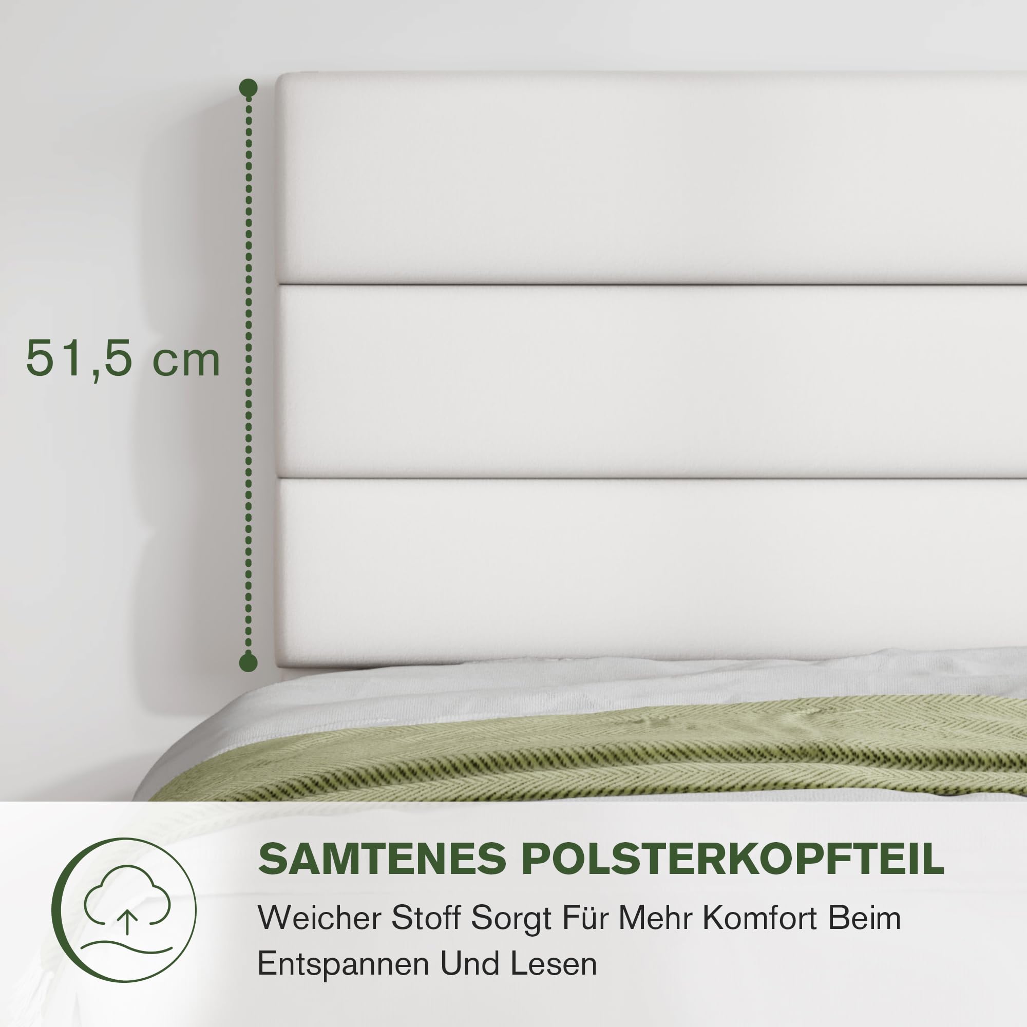 MUTICOR Polsterbett 90x200 cm Samt mit gepolstertem Kopfteil, Weiß