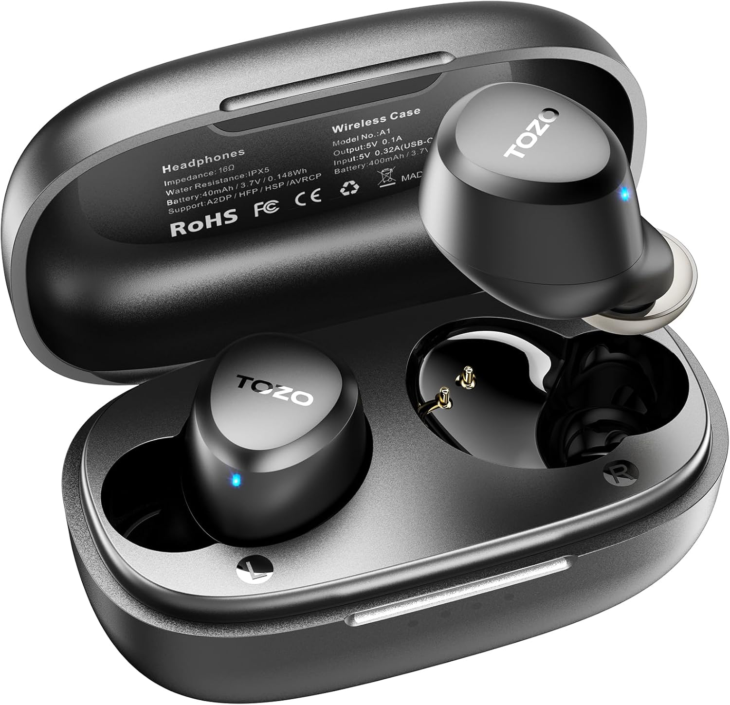 TOZO A1 Wireless Earbuds Bluetooth 5.3 Light Weight in Ear IPX5 Waterproof Headphones 2 Mic for AI Calls