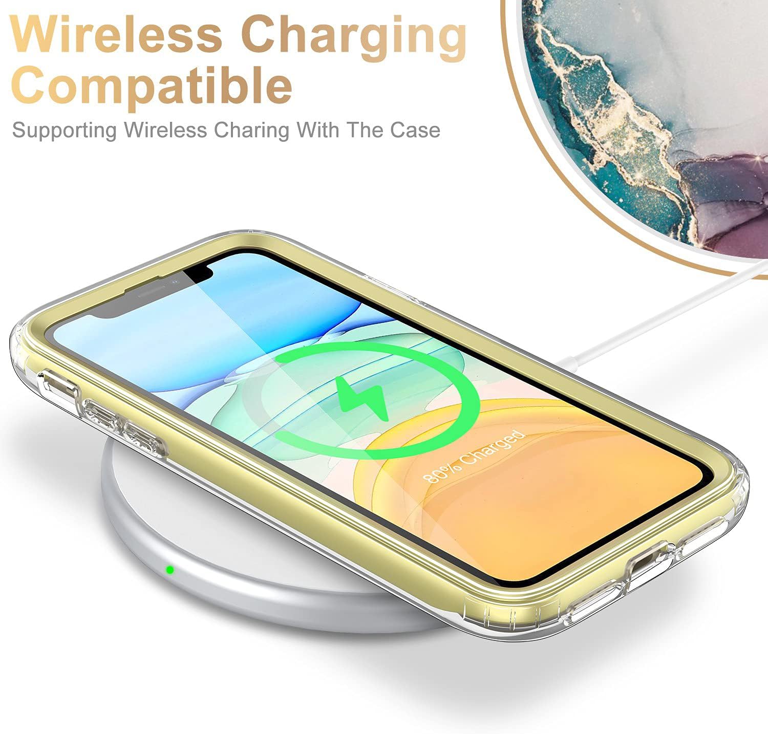 Esdot Compatible with iPhone 12 Pro Max Case with Built-in Screen Protector,with Fashionable Designs for Women Girls,Protective Phone Case for Apple iPhone 12 Pro Max 6.7" Turquoise Pink Marble - Image 3