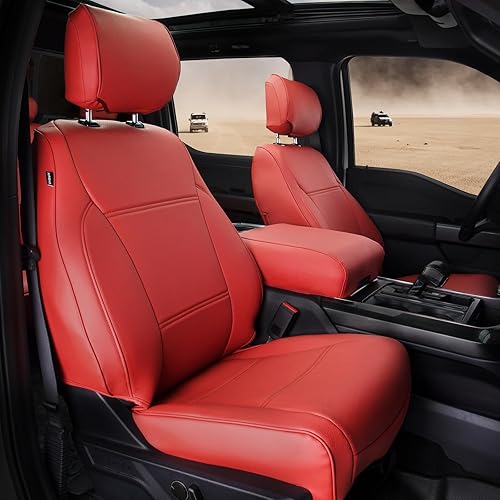 CoverCenter Fundas de asiento para Ford F150 2024 2023 2022 2021 2020 2019 2018 2017 2016 2015, juego completo de fundas de asiento rojas para