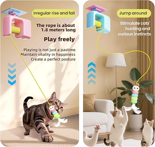 Miniatura 2 de Juguetes interactivos para gatos de interior  Juguete eléctrico automático de puerta colgante con varita retráctil de plumas, divertidos juguetes de