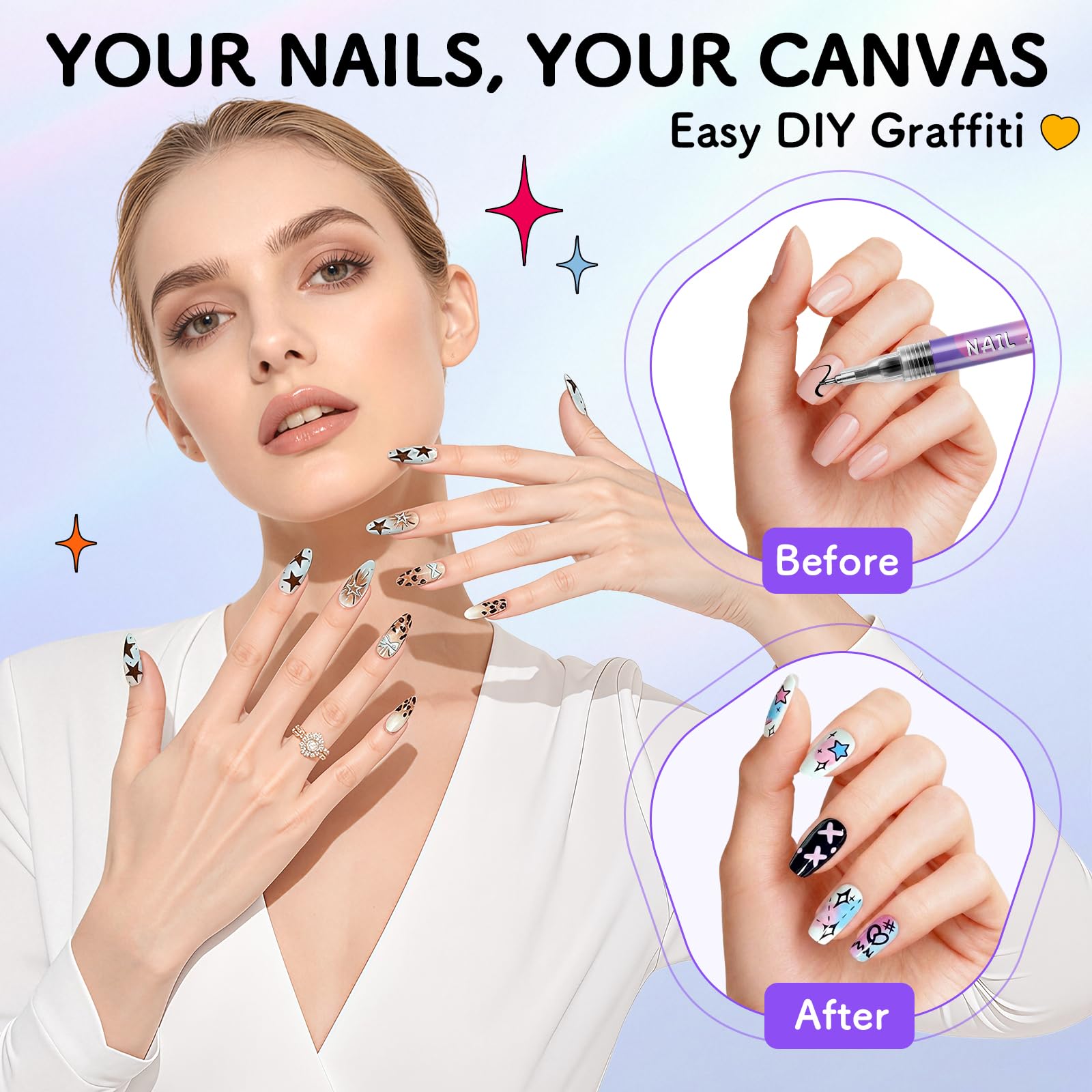 Set de 12 Bolígrafos para Uñas Nail Art, Nails Art Marker de Punta Fina 0,5 mm para Uñas Naturales y Uñas de Gel, Bolígrafo 3D de Esmalte de Secado Rápido para Liner, Dotting y Graffiti