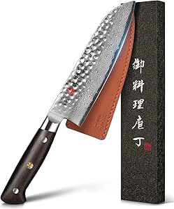 Kanngou 7 inch Japanese Santoku Knife Damascus Kitchen Knife, AUS-10 Core 67 Layers Damascus Steel Chef Knife with Full-Tang Ebony Wood Handle, Razor Sharp Japanese Knives with Premium Gift Box