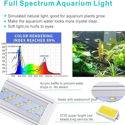 Miniatura 10 de Luz LED clásica brillante para acuario, luz de tanque de peces de arrecife con soportes extensibles, lámpara de crecimiento de plantas acuáticas,