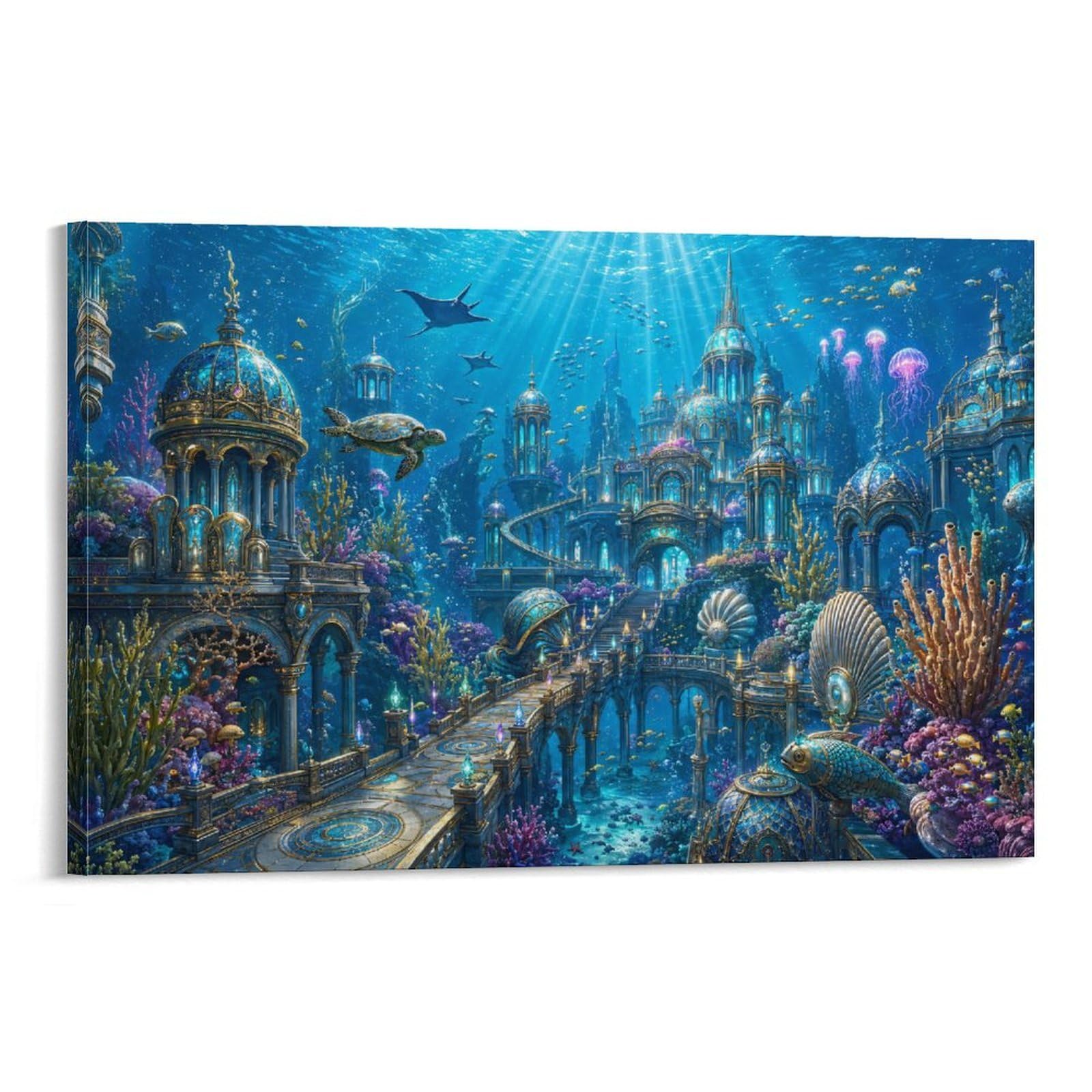 GPMNBCXZK Atlantis Underwater Kingdom Canvas Prints HD Wall Art Modern Aesthetic Poster Decor for Office, Home, Bedroom, Living Room Decorations, Gift 20x30inch(50x75cm)
