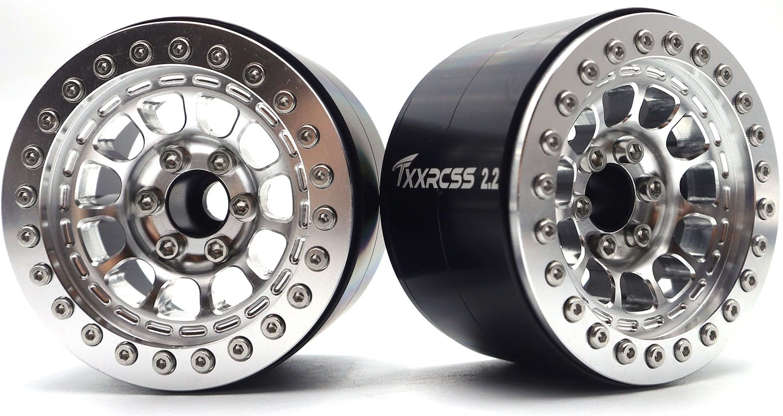 Beadlock Lot De 4 Roues Et Pneus RC 2.2 – Alliage Aluminium – Déport 9.5 Mm – Pour Axial SCX10 TRX4 – RC Crawler 1/10