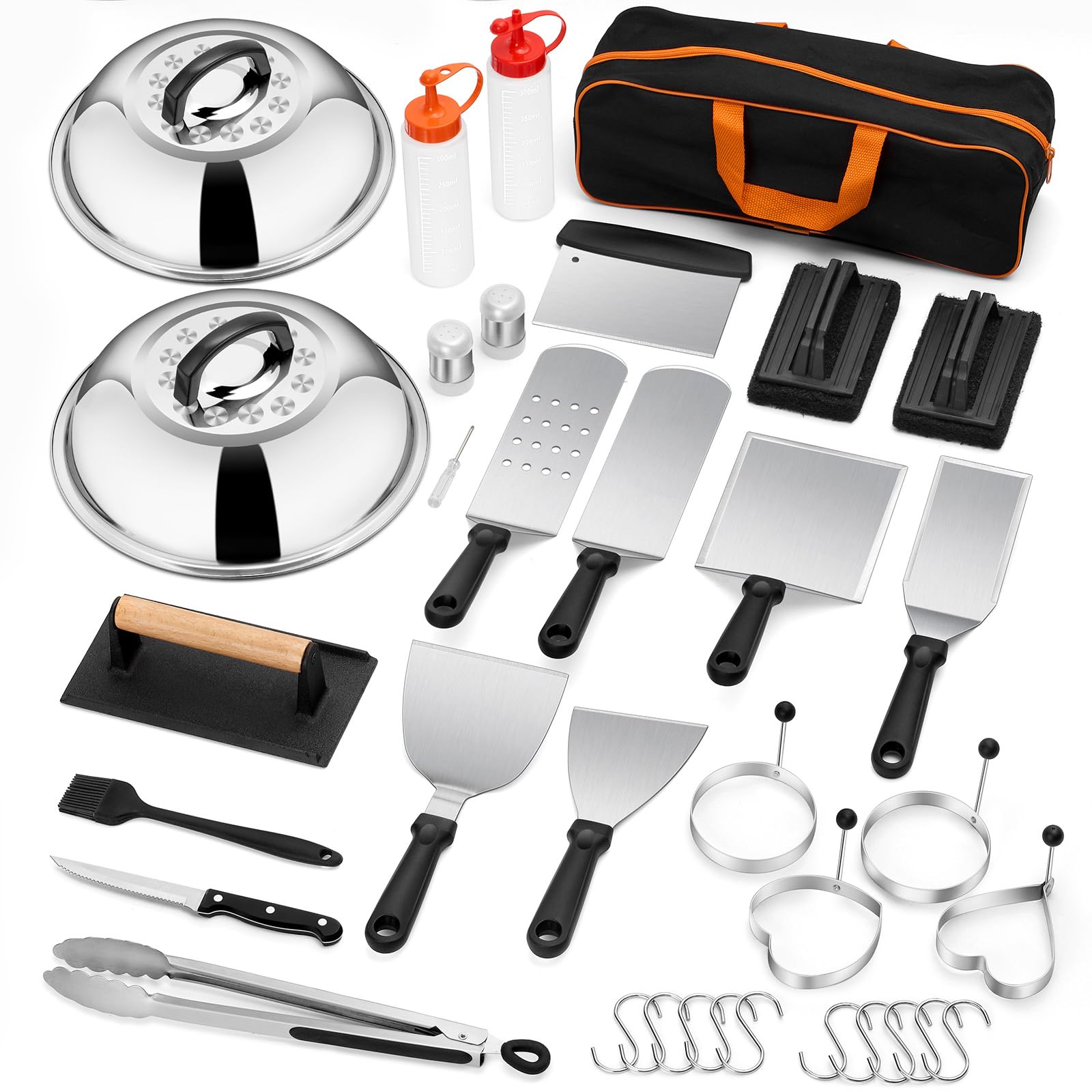 35PCS Griddle Accessories Kit, Leonyo Flat Top Grill Accessories, Grill Tools with Enlarged Spatulas, Melting Dome, Metal Scraper, Burger Press for
