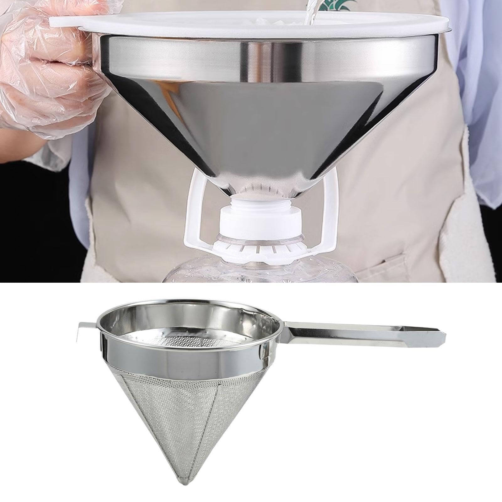 Qianly Colador de Tapa de China, Separador de Cono de Malla Fina, Cesta de Filtro de Cocina para Salsas, Gelatinas Y Té, Utensilio de Acero Inoxidable, 31.5 Cm