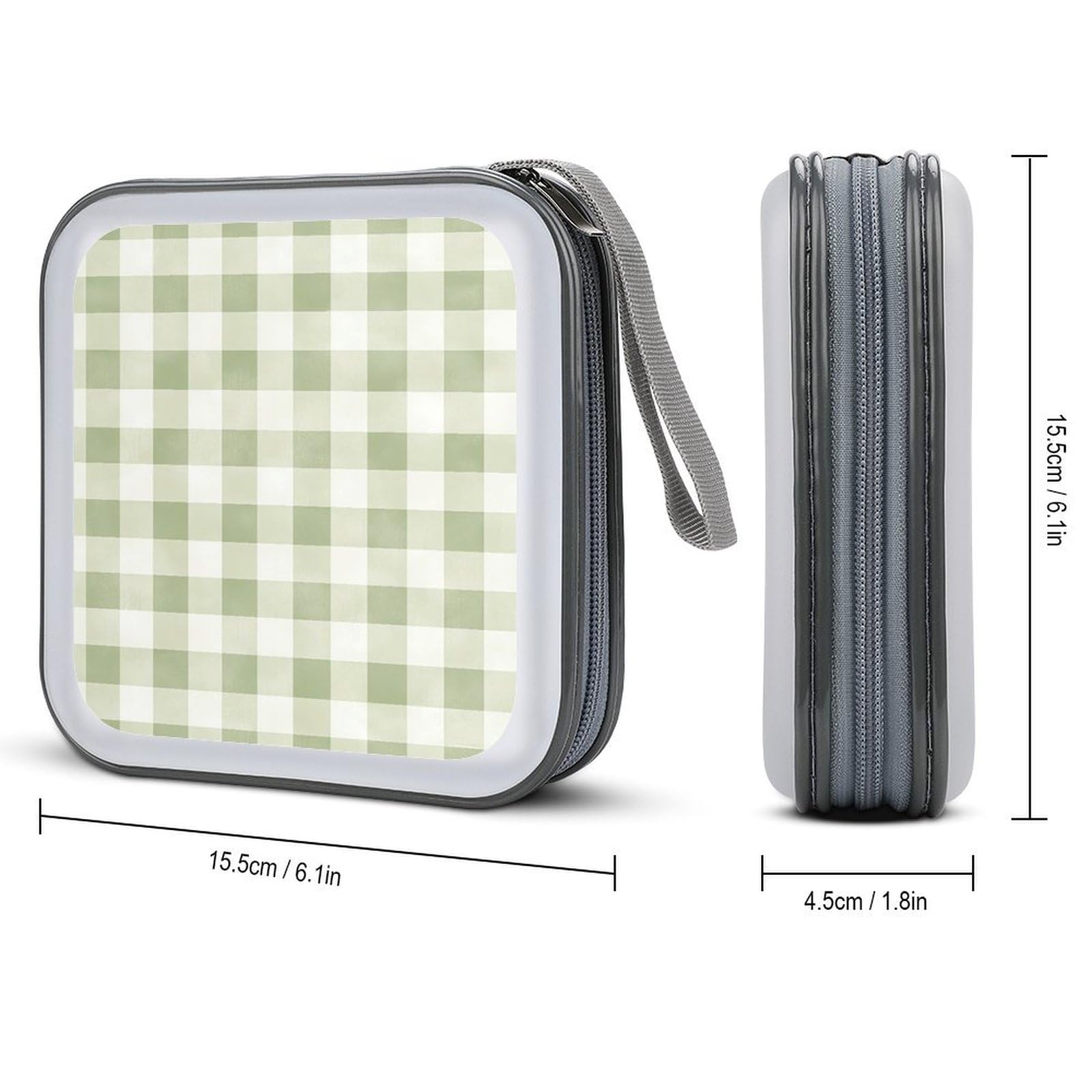 DuduYH Sage Green White Checkered Pattern CD Case DVD Storage Case Portable