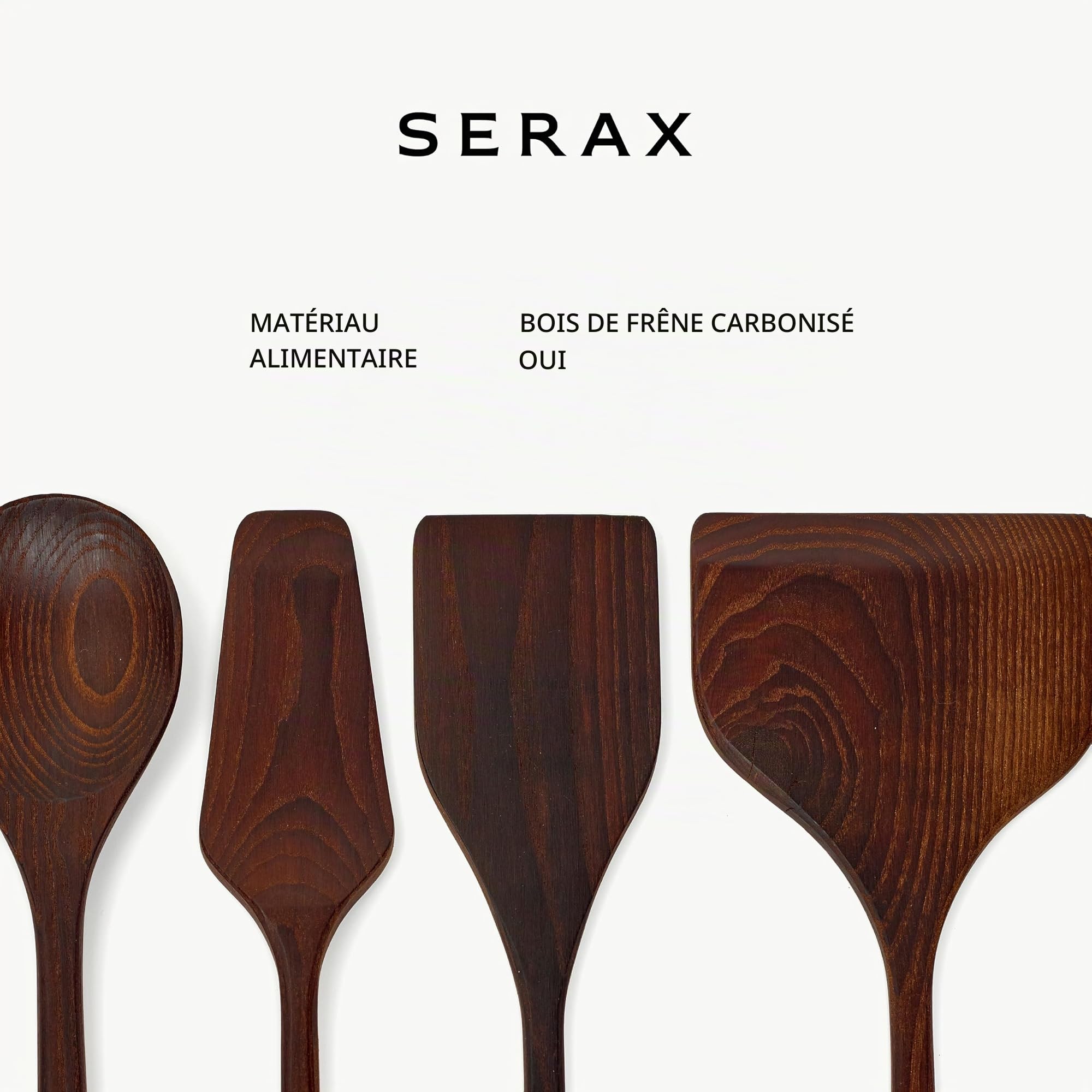 Serax set d’ustensiles de cuisine en bois Pure – lot de 5 pièces | 3 spatules et 2 cuillères | Collection Pure par Pascale Naessens | ustensiles pour cuisson et service