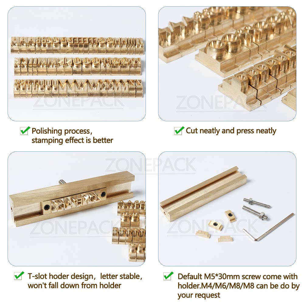 ZONEPACK Copper Brass Stamping Flexible Letters Numbers Alphabets Symbols Characters Molds CNC Engraving Molds for Hot Foil Stamping Machine (184 PCS F Font)