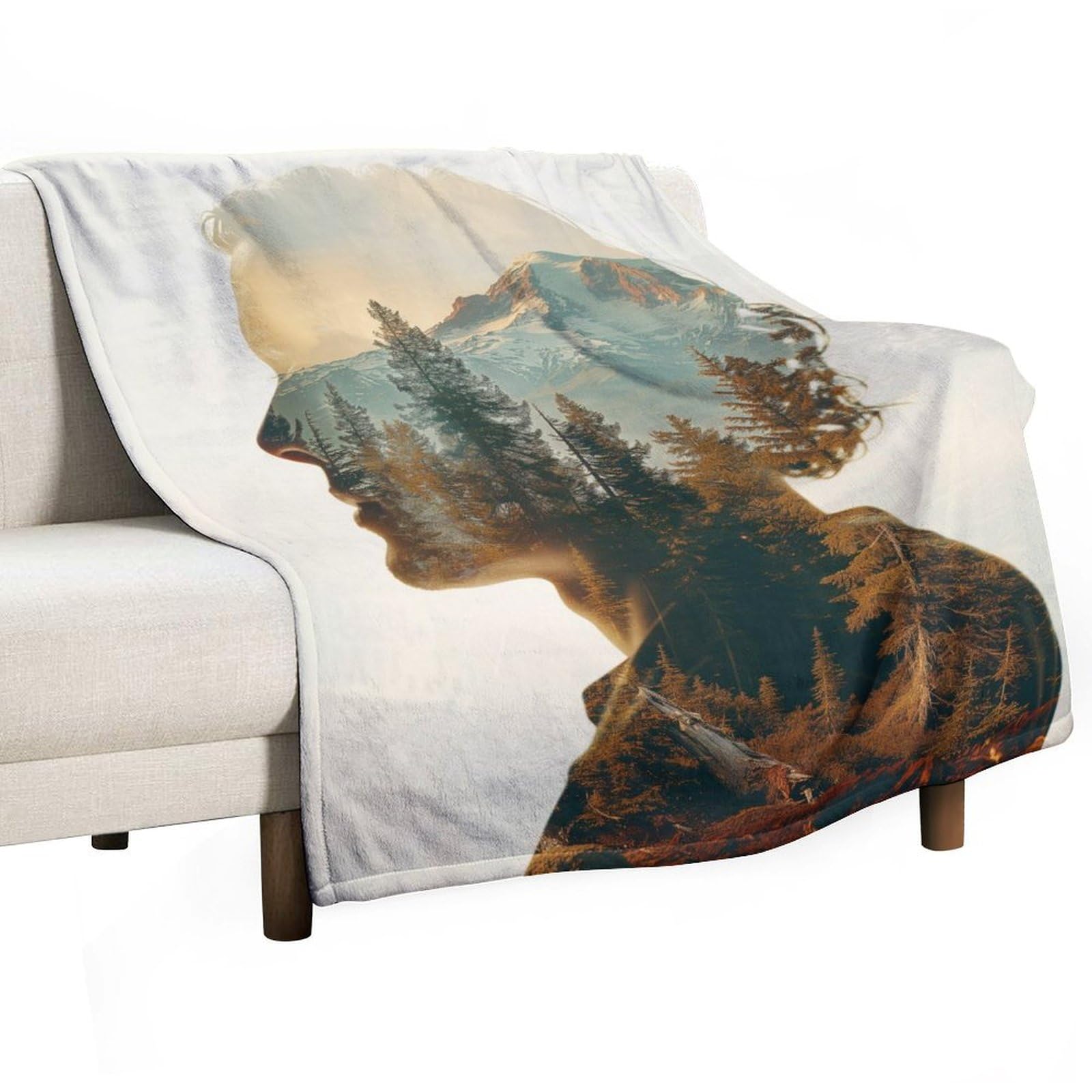 ECWECC Flannel Reversible Landscape Blanket，3D Digital Printing Art Small Sofa Blanket, Microfibre, Soft, Warm, Breathable for Home, Office, Travel 70"x80" Inch