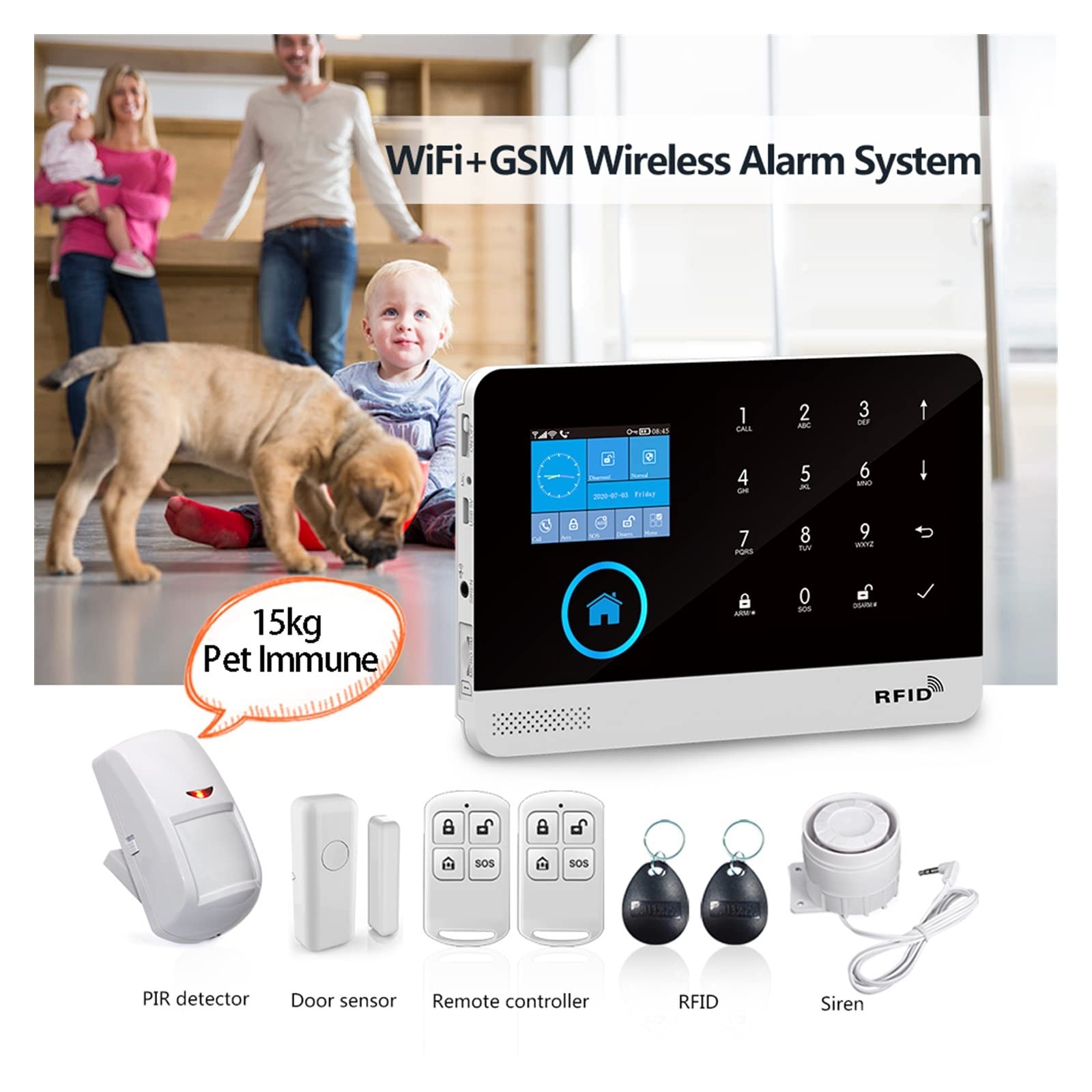PG103 Sistema de Alarma WiFi 4G Tuya con Sensor de Movimiento inmune de Pet IP Cámara inalámbrica Smart Home Sprowing Soporte Control de Voz(G)