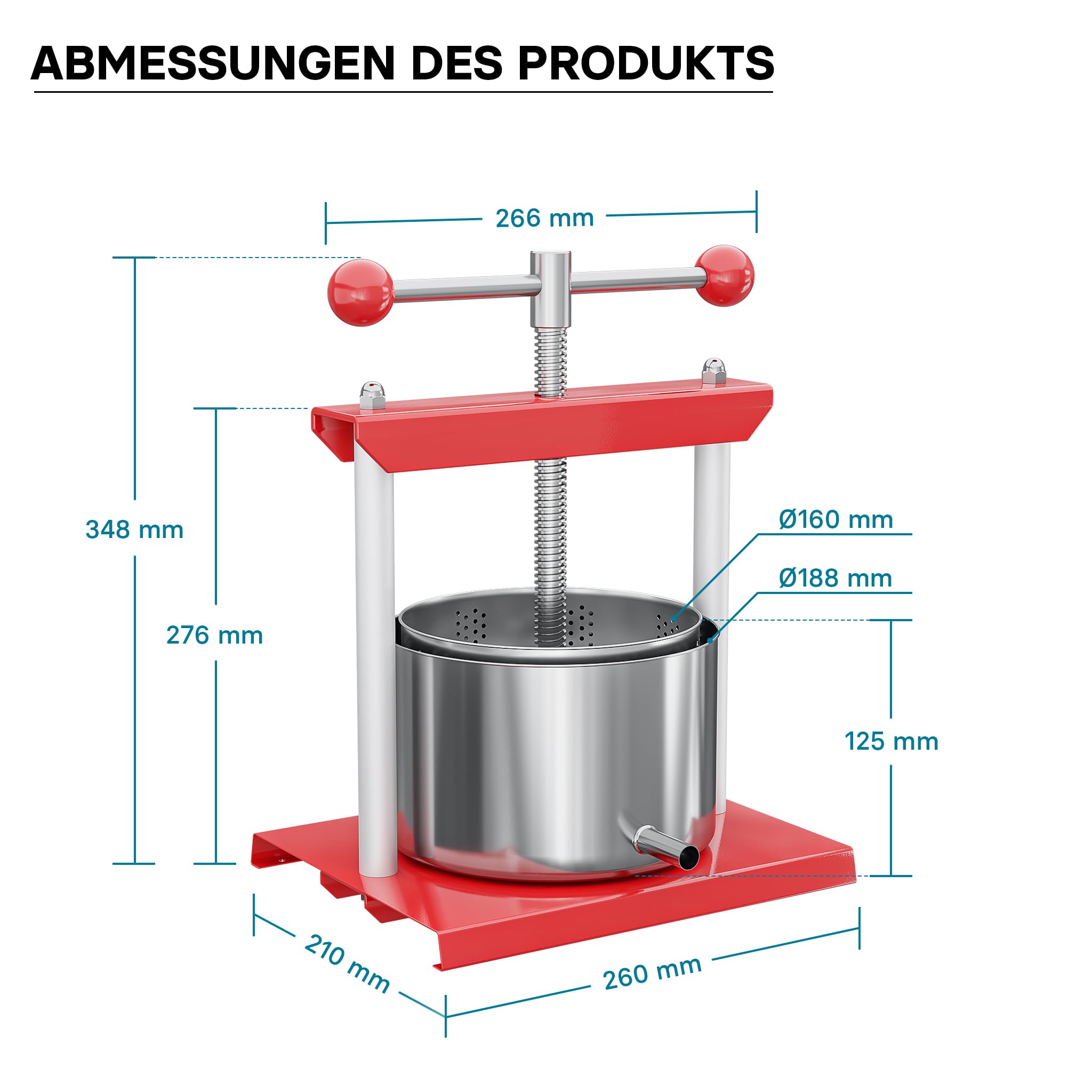 Wiltec Obstpresse 3L Weinpresse aus Stahl Edelstahlkorb Fruchtpresse mit 2-armigen Drehgriff Saftpresse Beerenpresse