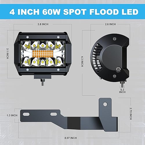 Miniatura 3 de ASLONG 2 unidades de 4 pulgadas blancoamarillo ámbar LED de triple fila de luz de inundación combinada de inundación de conducción, arnés de