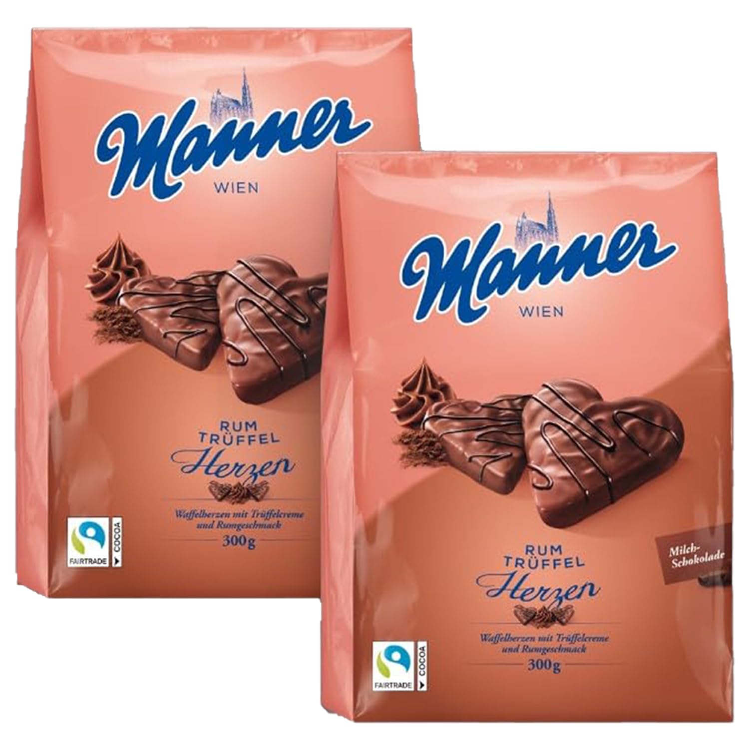 Original Cocoa Cream Wafer - Austrian Wafers Flavored with Cocoa Cream & Milk Chocolate - Heart-Shaped Chocolate Wafers Ideal for On-the-Go - 2 Pack