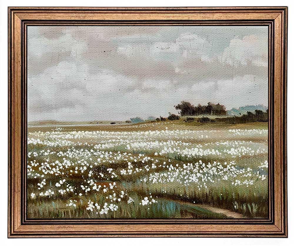 Gold Framed Vintage Wall Art Classical French Landscape Wildflowers Field Painting Canvas Print Kitchen Bedroom Wall Decor (wildflower field, 12" L x
