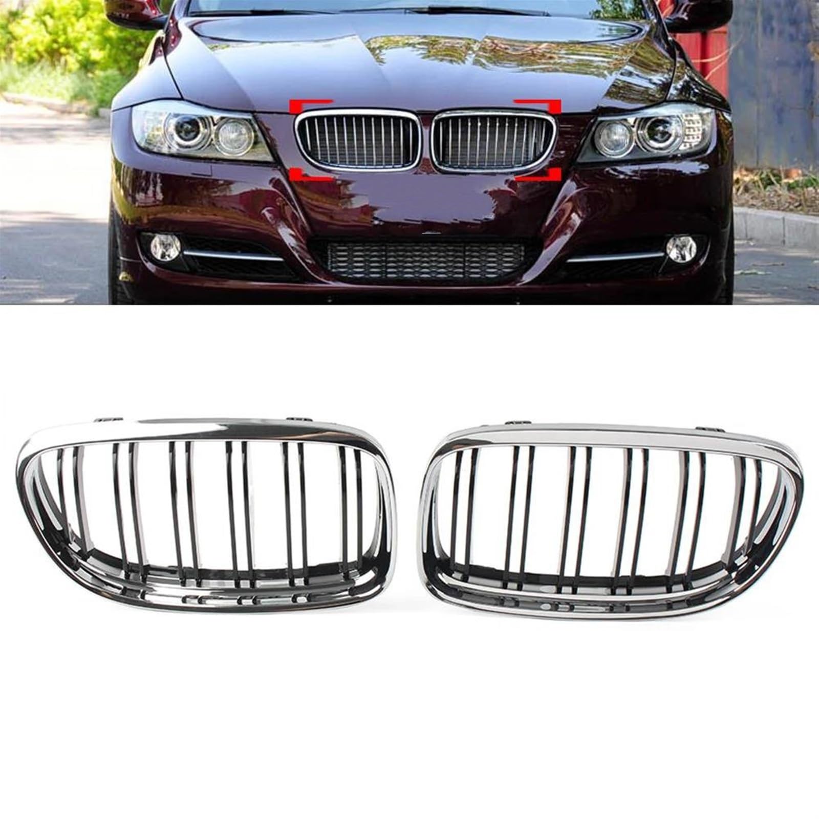 Grille De Calandre Avant Noir Pour BMW Série 3 E90 E91 (2005-2008) - Compatible 51137120009