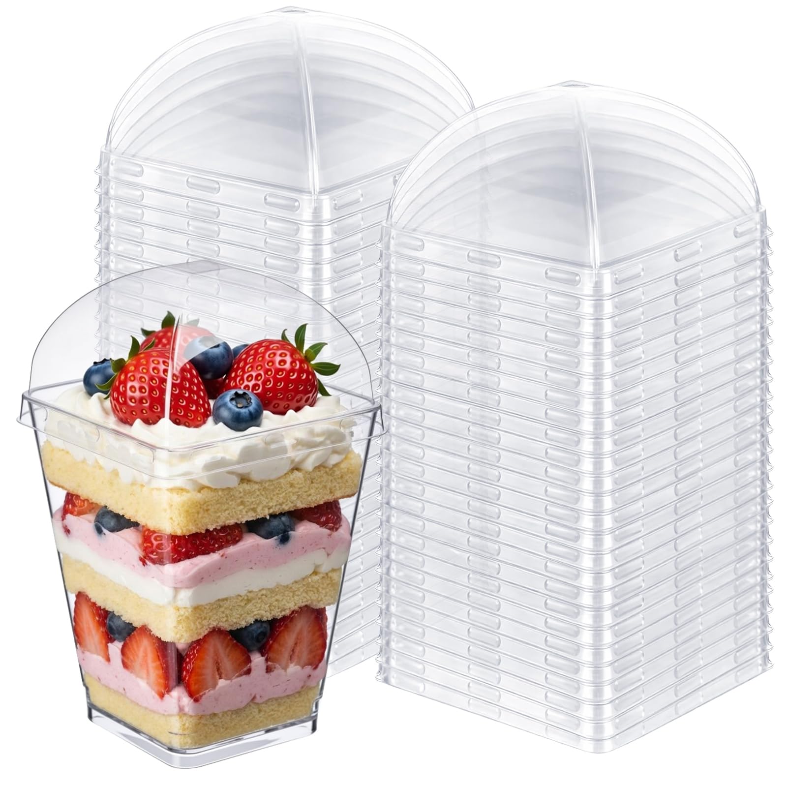 Photo 1 of **ONLY THE LIDS**Acellegic 100 Pcs Plastic Dessert Cup Lids, Plastic Container Covers for Parfait Yogurt Fruit Trifle Ice Cream Pudding Cups, Leak Resistant, Clear Disposable Cup Lid, Lids Only(5 oz,Dome Lid)