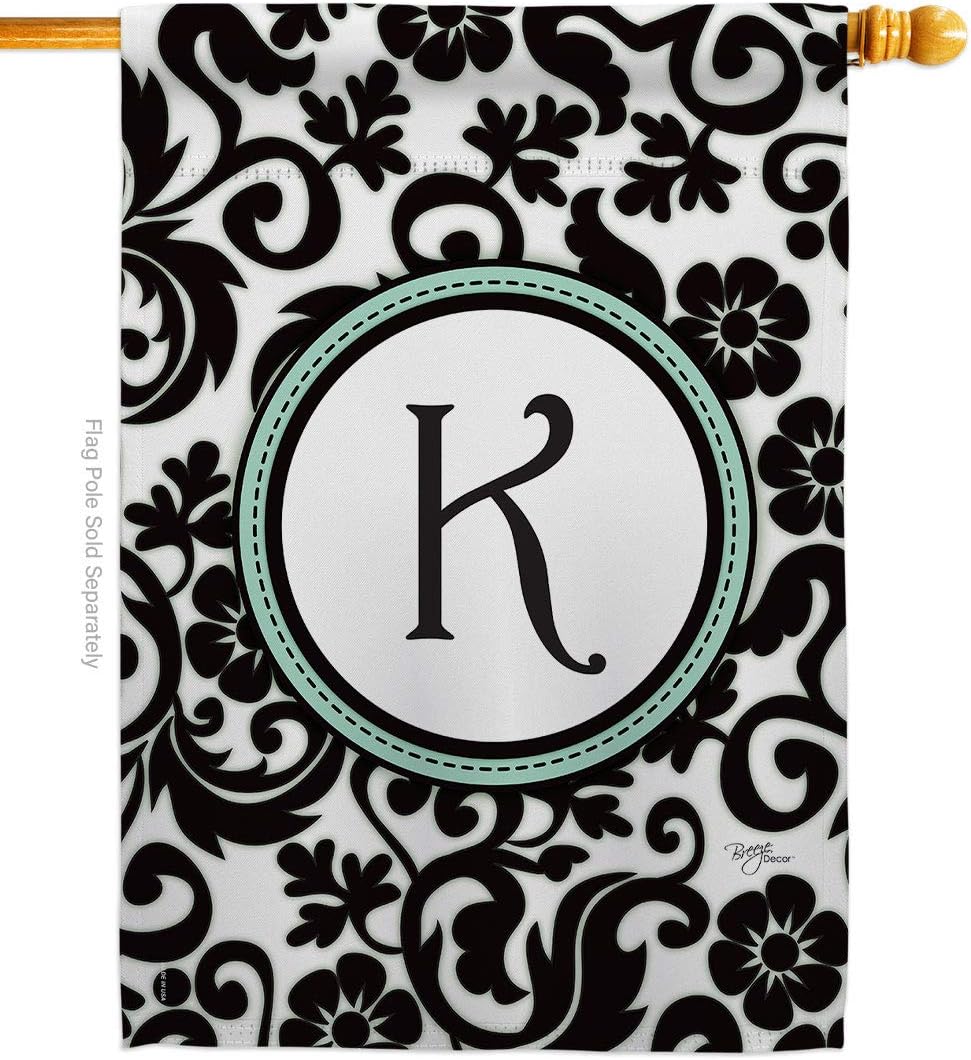 Breeze Decor Damask K Initial Interests Simply Beauty Decorative Vertical House Flag, 28" x 40", Multicolor