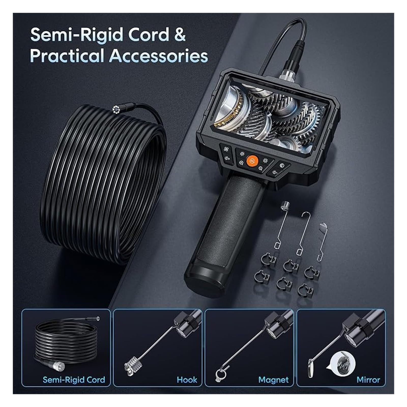 Periscopio, Telecamera endoscopica portatile con periscopio for ispezione auto impermeabile HD 1080P IP67 da 4,3 pollici 8 LED(5m,8mm Dual lens)