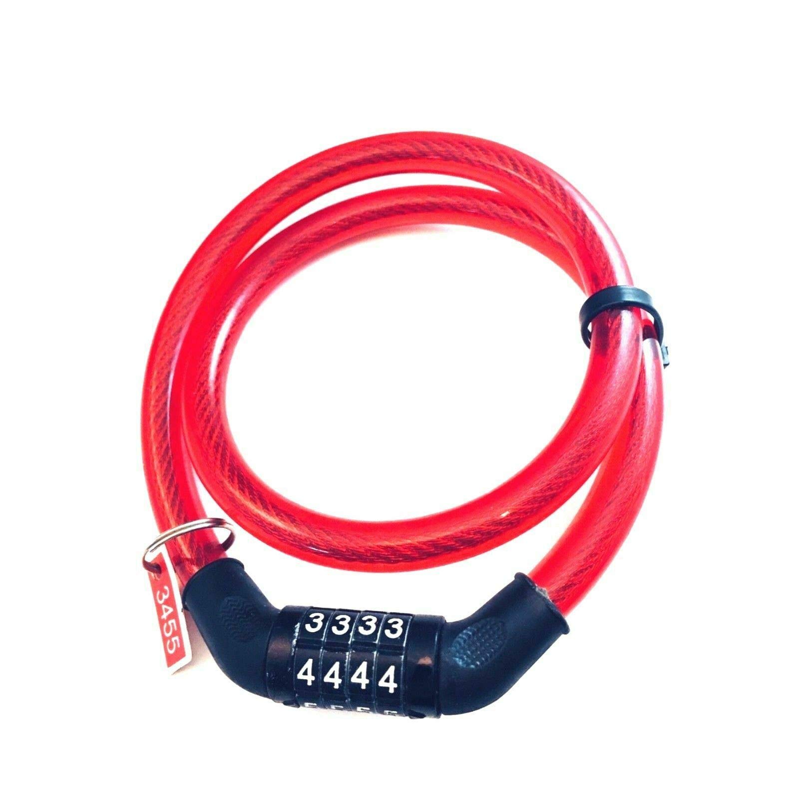 Combination Number Code Bike Bicycle Cycle Lock 8MM by 650MM Steel Cable Black (Red)