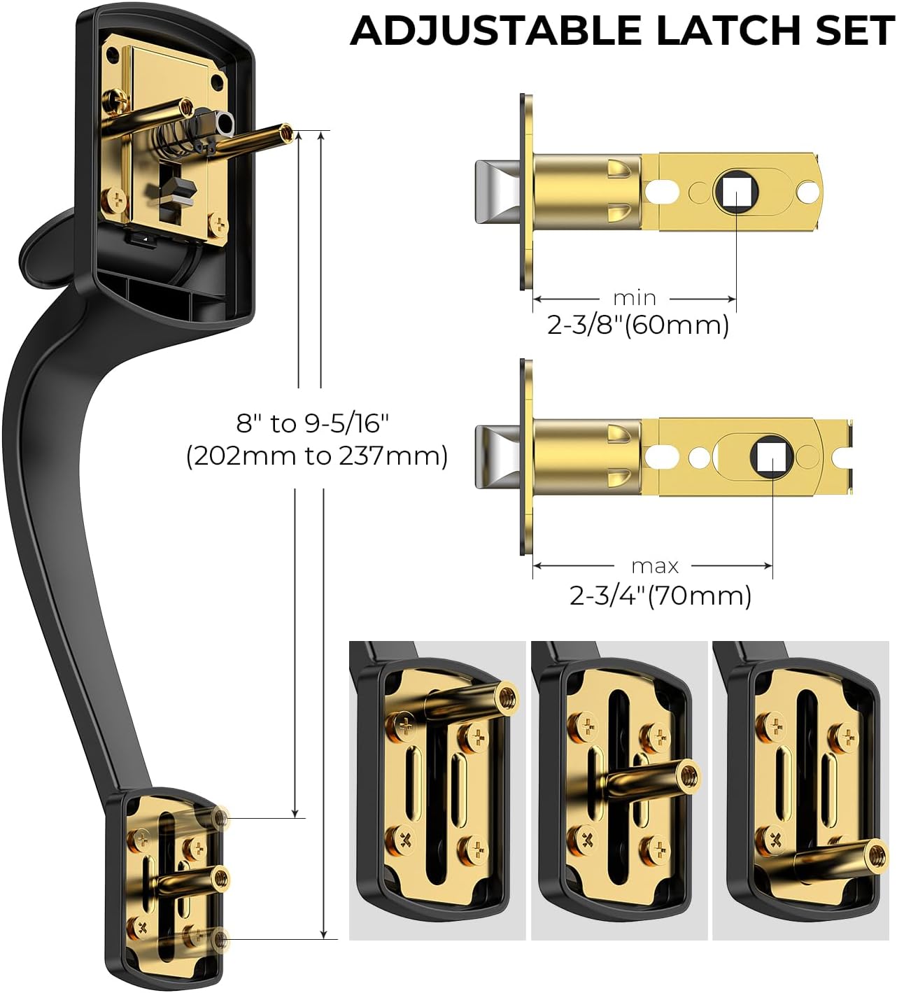 Front Door Handle No Lock for Right & Left Handed Doors, Modern Exterior Door Handle with Reversible Lever, Lower Half Grip, Matte Black