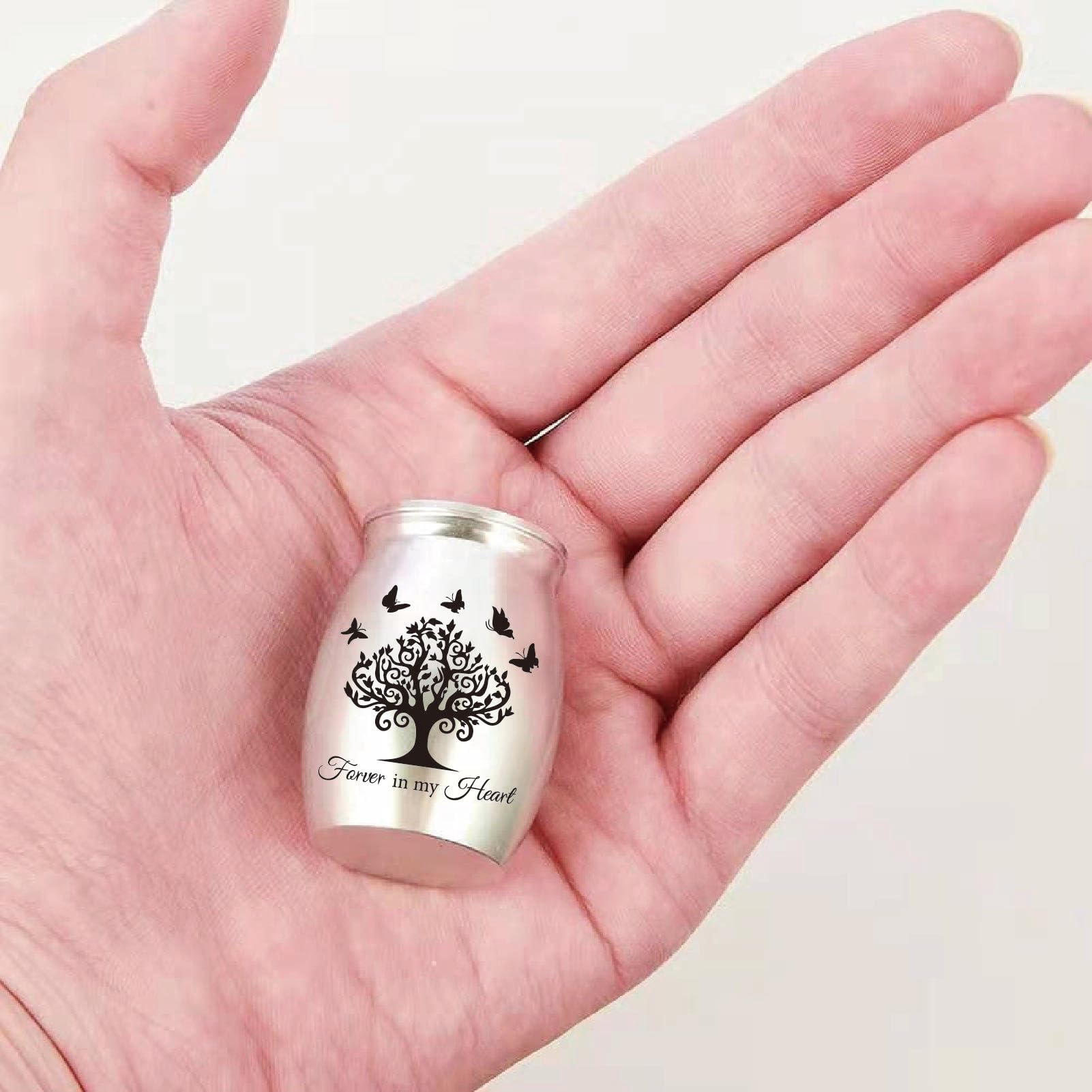 CREATCABIN Tree of Life Small Urns for Ashes Mini Keepsake Urns Butterflies Alloy Miniature Ash Holder Unique Tiny Sharing Token Urn Cremation Memorial for Human Pets 1.6x1.2Inch-Forever in My Heart - Image 4