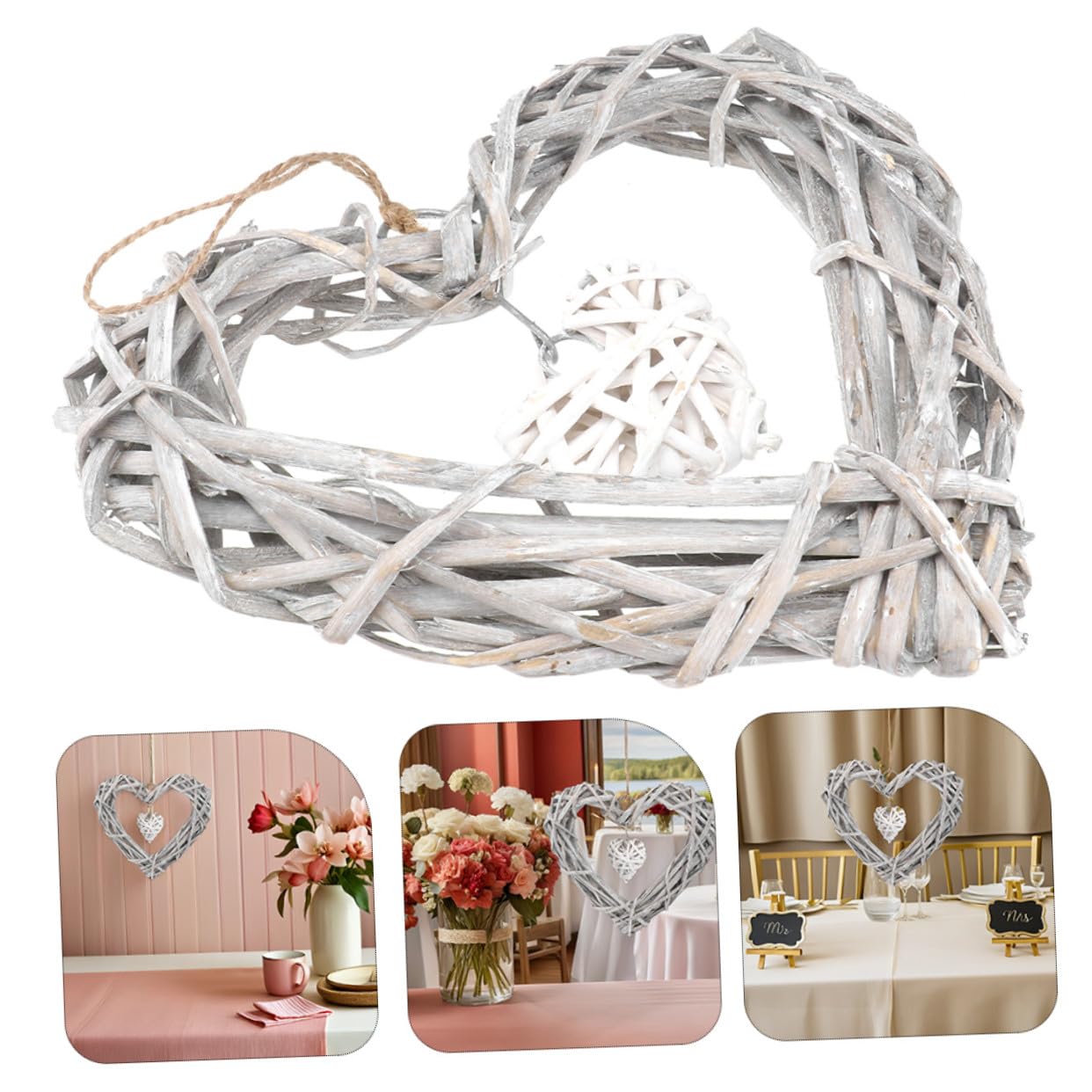 BESTYASH 4 Pezzi Ghirlande Cuori in Vimini Decorazione da Parete in Rattan con Pizzo Appeso Leggero per Matrimonio Feste e Decorazioni Casa