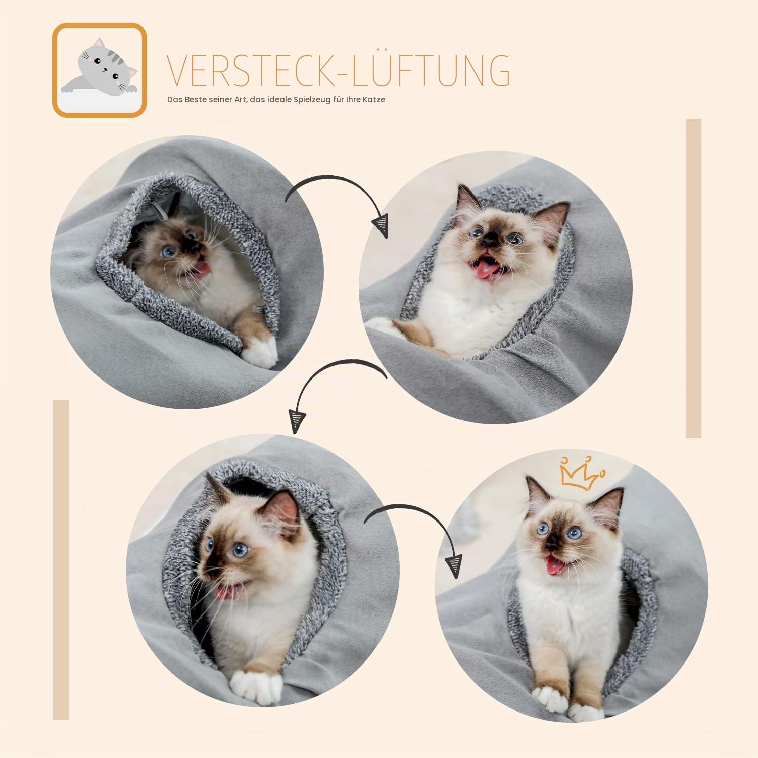 OHANA Schön Faltbar Katzentunnel Katzenspielzeug mit Ball Rascheltunnel für Katzen Welphln Kaninchenoder Kleintiere Grau 130 * 30cm