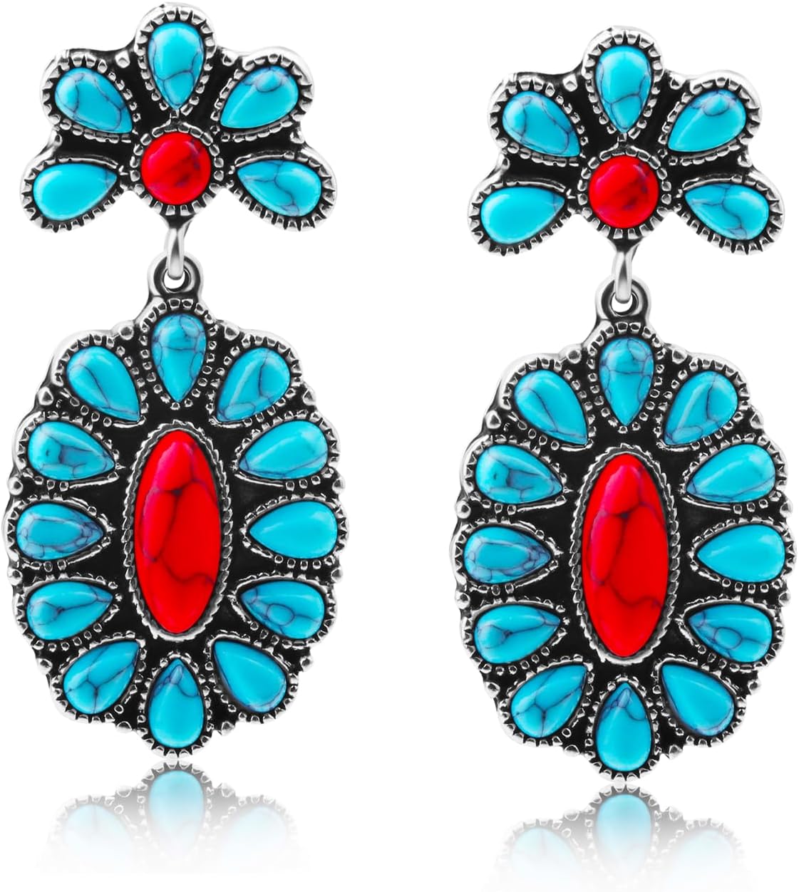 Turquoise Dangle Earrings for Women, Native American Western Large Bohemian Boho Drop Gemstone Vintage Earrings