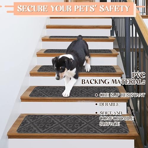 Miniatura 4 de Wotoban Alfombra antideslizante para interiores juego de 16 peldaños autoadhesivos de 8 x 30 pulgadas alfombra de escalera para corredores seguridad