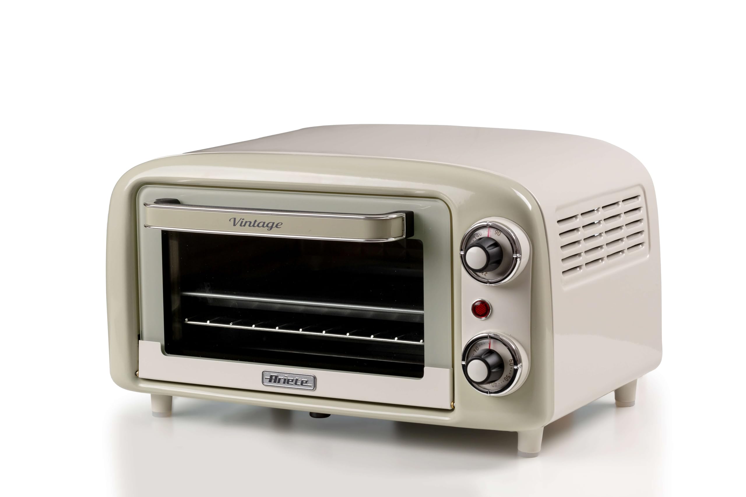 Ariete 3919 Vintage Minibackofen, 10 L, 800W, 230°C, 60-Minuten-Timer, Edelstahl-Grill, Doppelverglasung, Beige