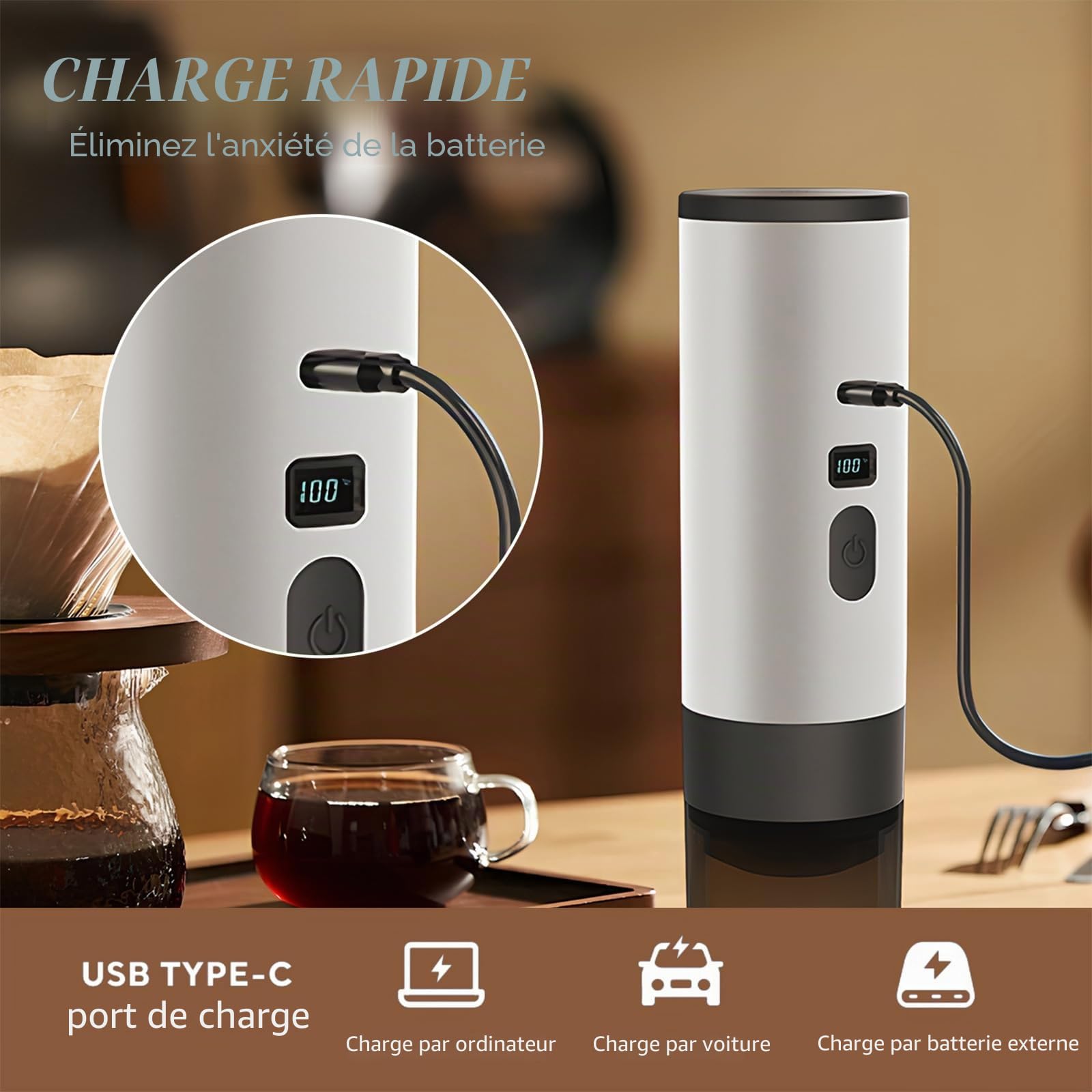 3 en 1 Machine à Café Multi Capsules, CafetièRe Portable, CafetièRes Expresso à Capsules Et Café Moulu, Machine à Expresso éLectrique, 15 Bar, Pour Bureau Voyage Camping Maison (Couleur champagne)