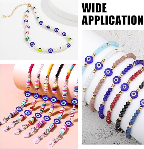 Miniatura 7 de NBEADS 119 cuentas planas de ojo malvado de 3 tamaños, cuentas de faroleo hechas a mano, espaciadores, dijes azules para el mal de ojo, cuentas