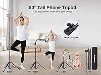 Vista 3 de elitehood Trípode de teléfono de 80 pulgadas de alto, soporte de grabación de teléfono de piso, soporte de trípode ajustable resistente para iPhone