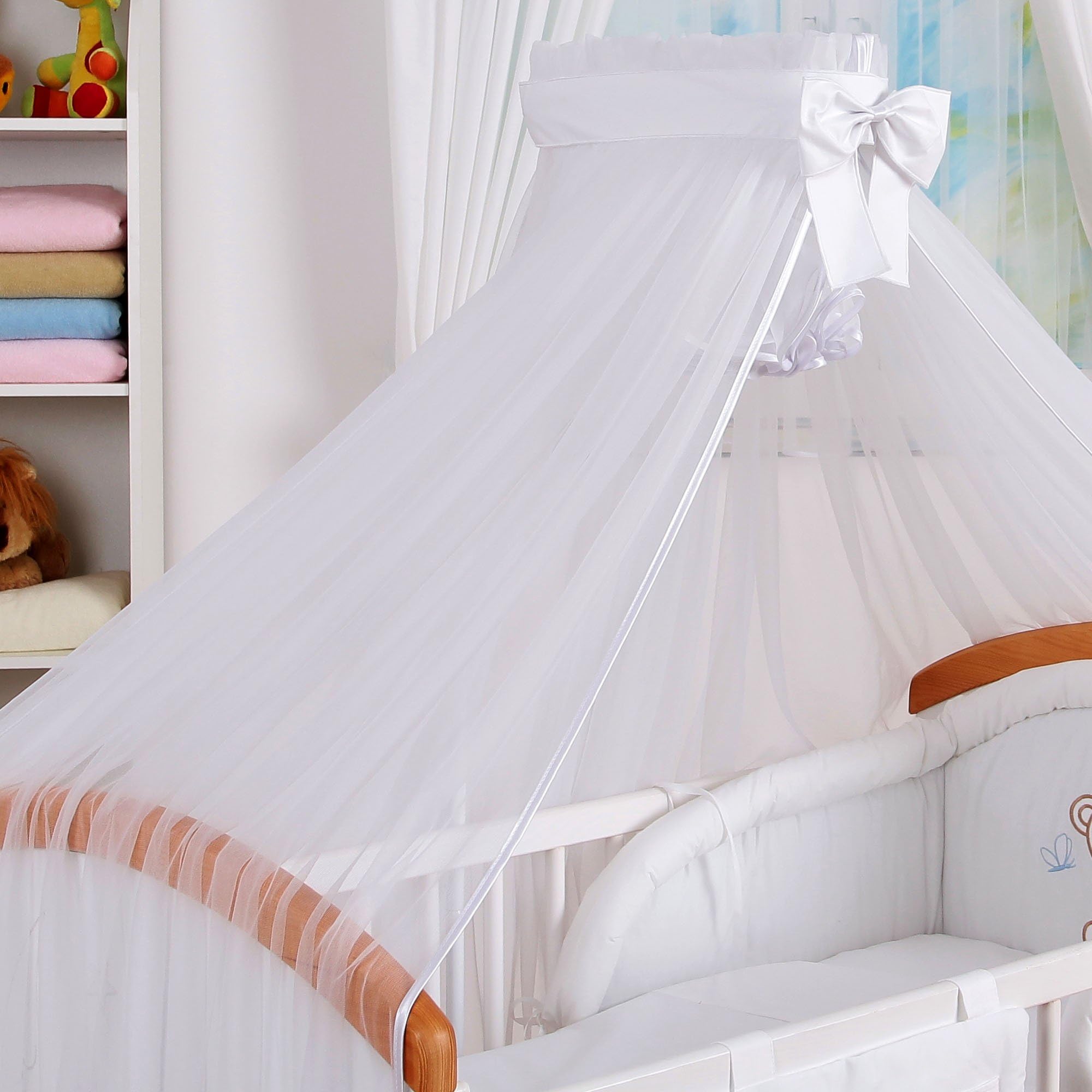 LUXURIOUS BIG CANOPY DRAPE (480x160cm) + CANOPY HOLDER to fit Baby Cot or Cot Bed WHITE