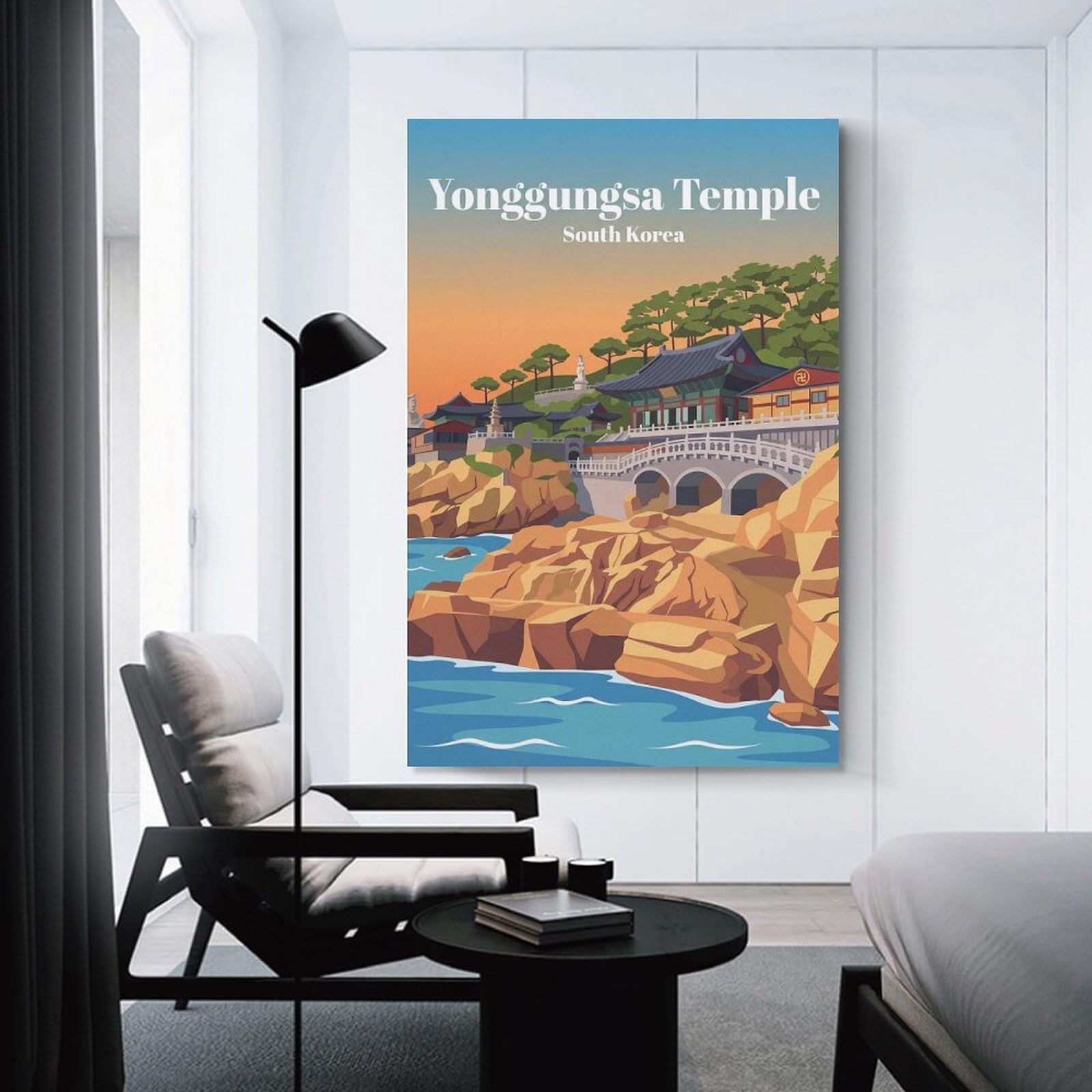 Junmoney Yonggungsa Temple South Korea Decorative Wall Artwork 08x12inch(20x30cm), for Living Room, Bedroom, Office Or Hallway, Decorative Artwork with Broad Appeal