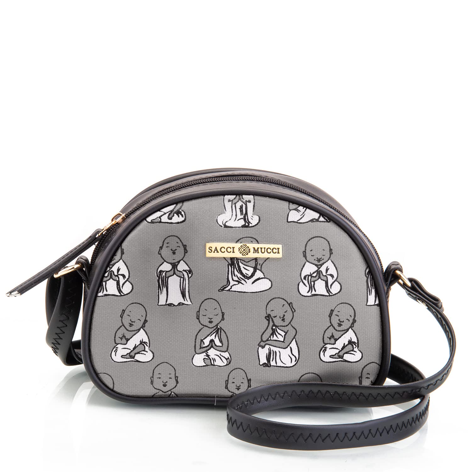 SACCI MUCCI Women Girls Printed Sling Bag Crossbody Handmade Bags for women - 100% Vegan Leather and Coated Duck Canvas Fabric, Lightweight and Durable (Black) (B0C53QP752) Amazon Price History, Amazon Price Tracker