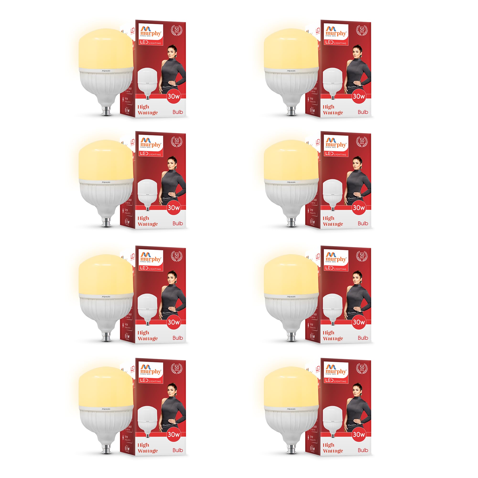 Murphy Base B22 30-Watt LED Globe High Wattage Bulb (Pack of 8, Warm White)