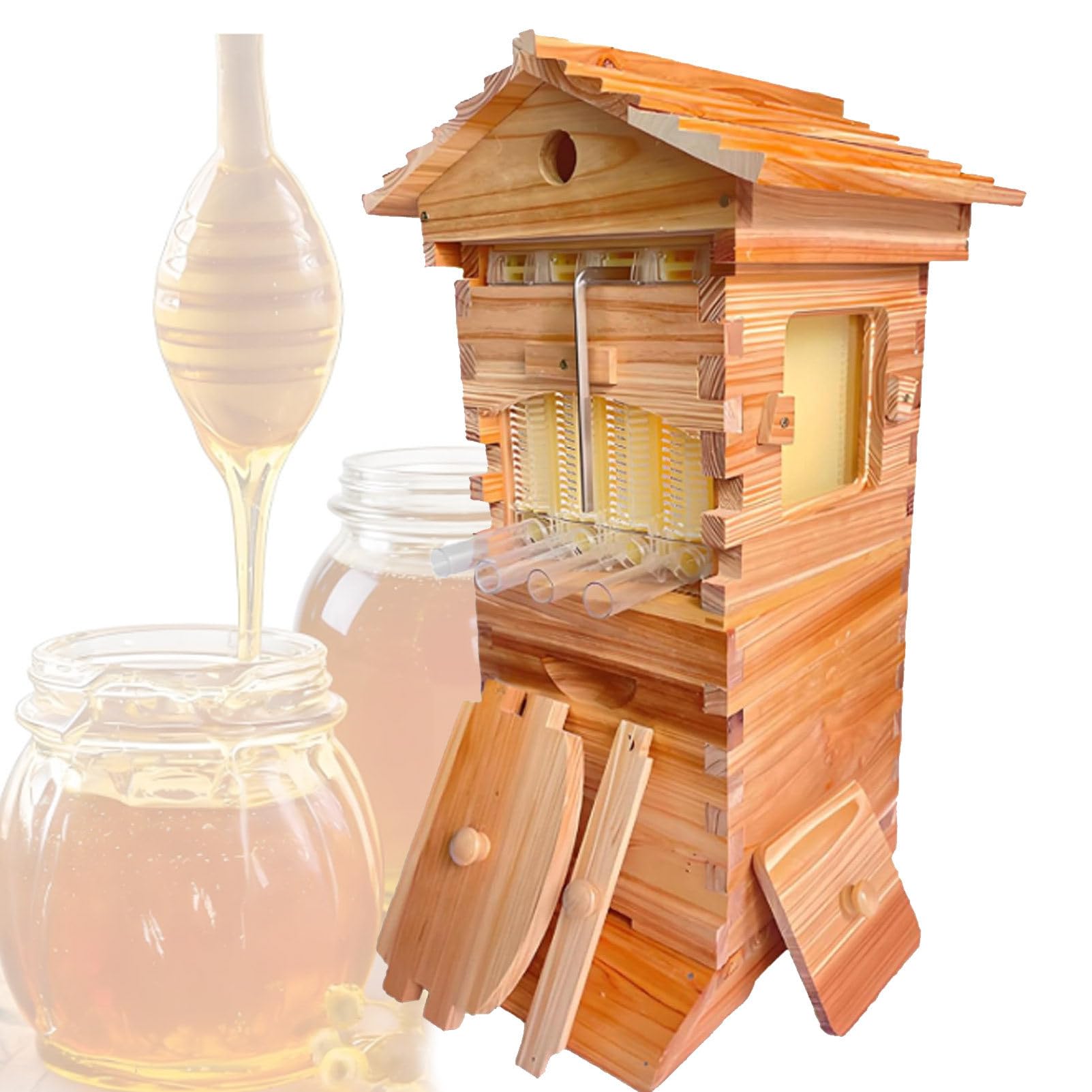 Bienenstock-Starterset, selbstblühender Honigbienenstock aus Holz, automatische Bienenkästen mit 10 Rahmen, Bienenstöcke und Zubehör-Starterset für Imker