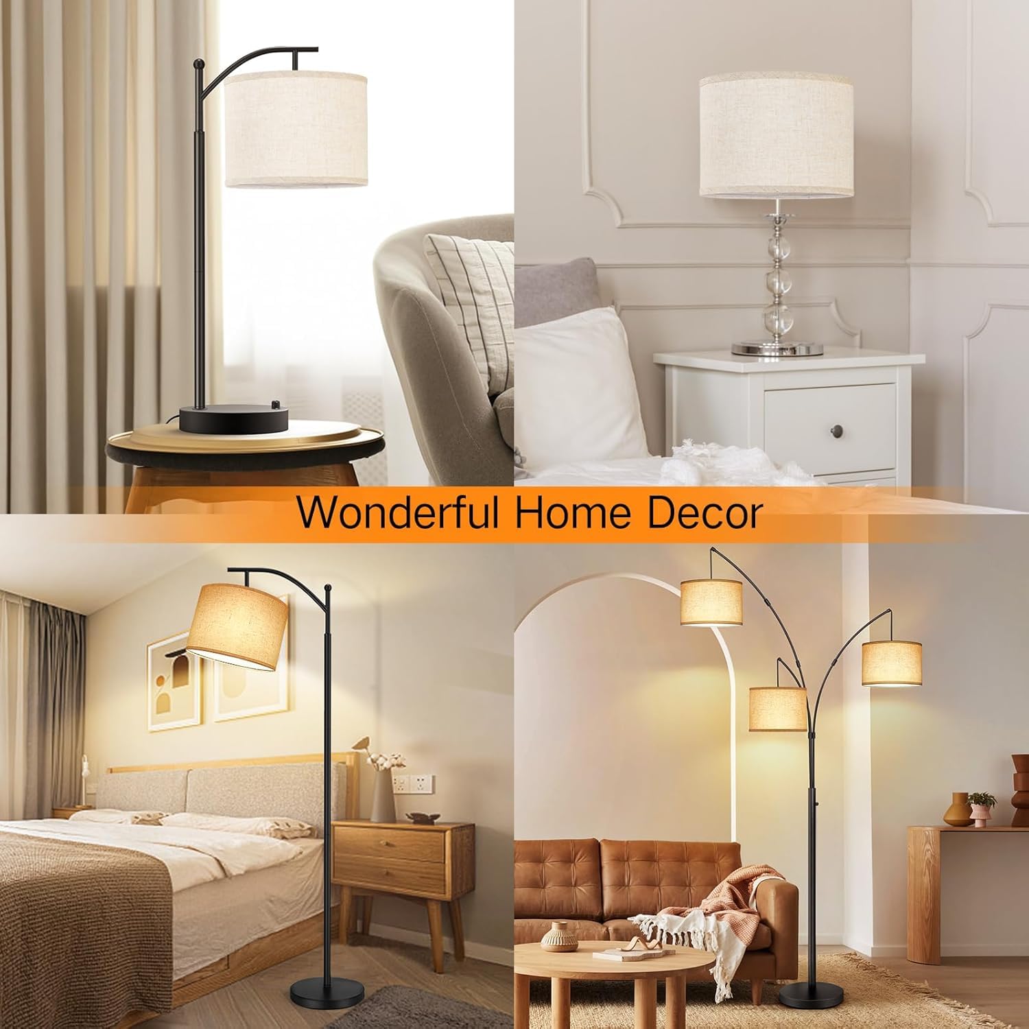 OUTON Blanc Grand Abat-jour pour Lampadaires, 40,6cm x 40,6cm x 22,9cm, Facile à Monter, Abat-jour de Remplacement en Forme de Tambour en Lin pour Lampes de Table