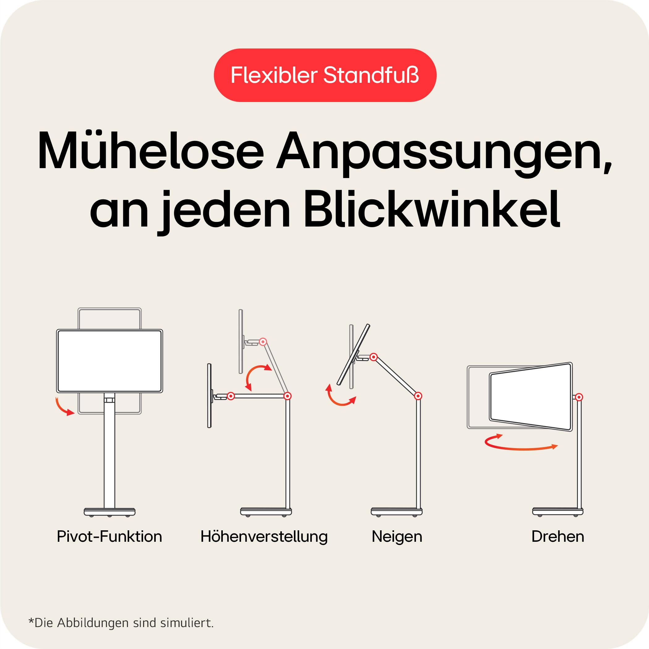 LG Smart Monitor Swing 32U889SA-W 32 Zoll 4K UHD IPS Touch Monitor, webOS 24, AirPlay, ThinQ, HDR10, 95% DCI-P3, rollbarer Standfuß, 1x USB-C (65W), 2X HDMI 2.0, Weiß