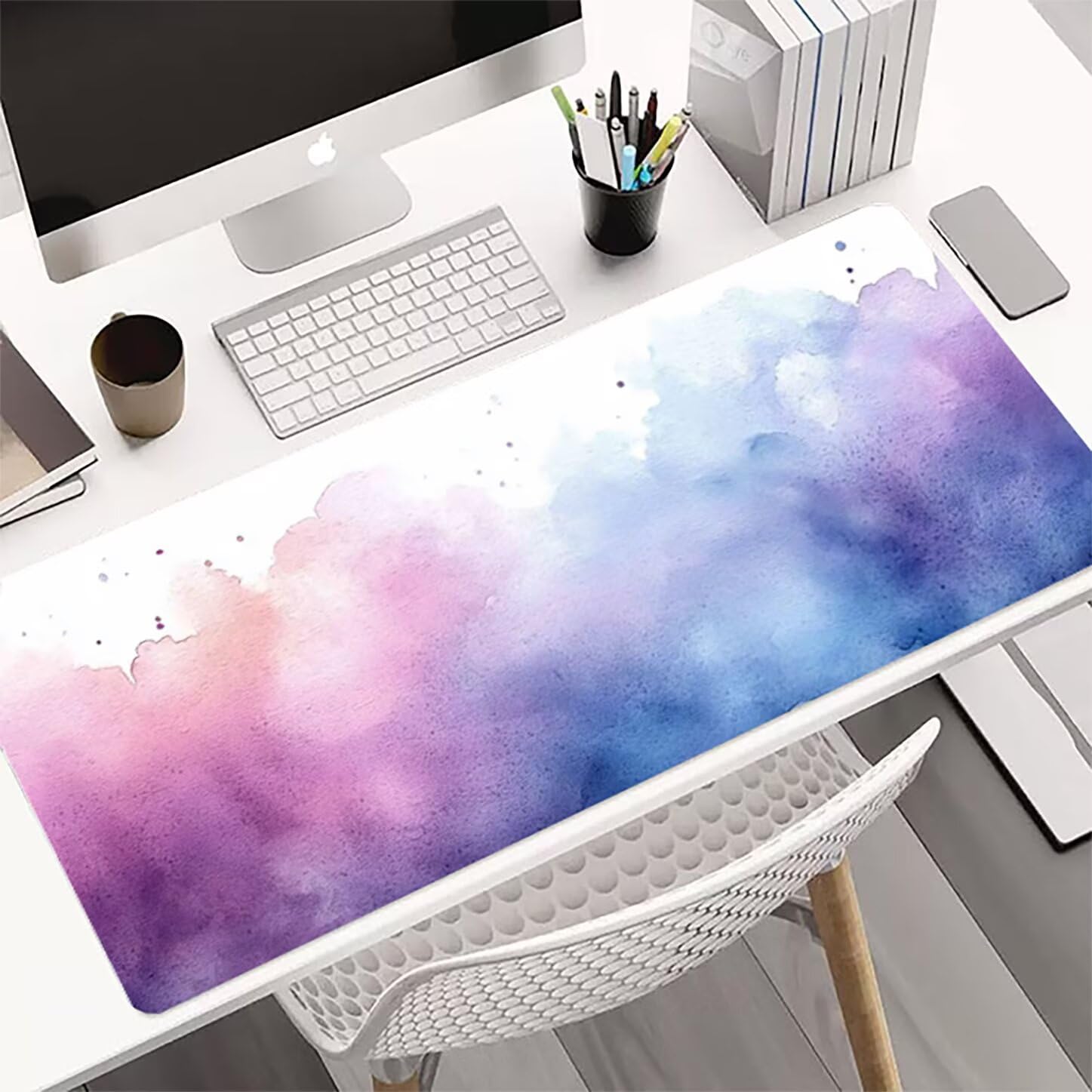 Lpfieonn Einfach Schreibtischunterlage XXL, Lila Schreibtischunterlagen Großes, Gaming Mousepad XXL mit ernähter Rand und Rutschfeste Gummibasis, Desk Mat für PC/Laptop/Mausa 120x60cm PF-3892