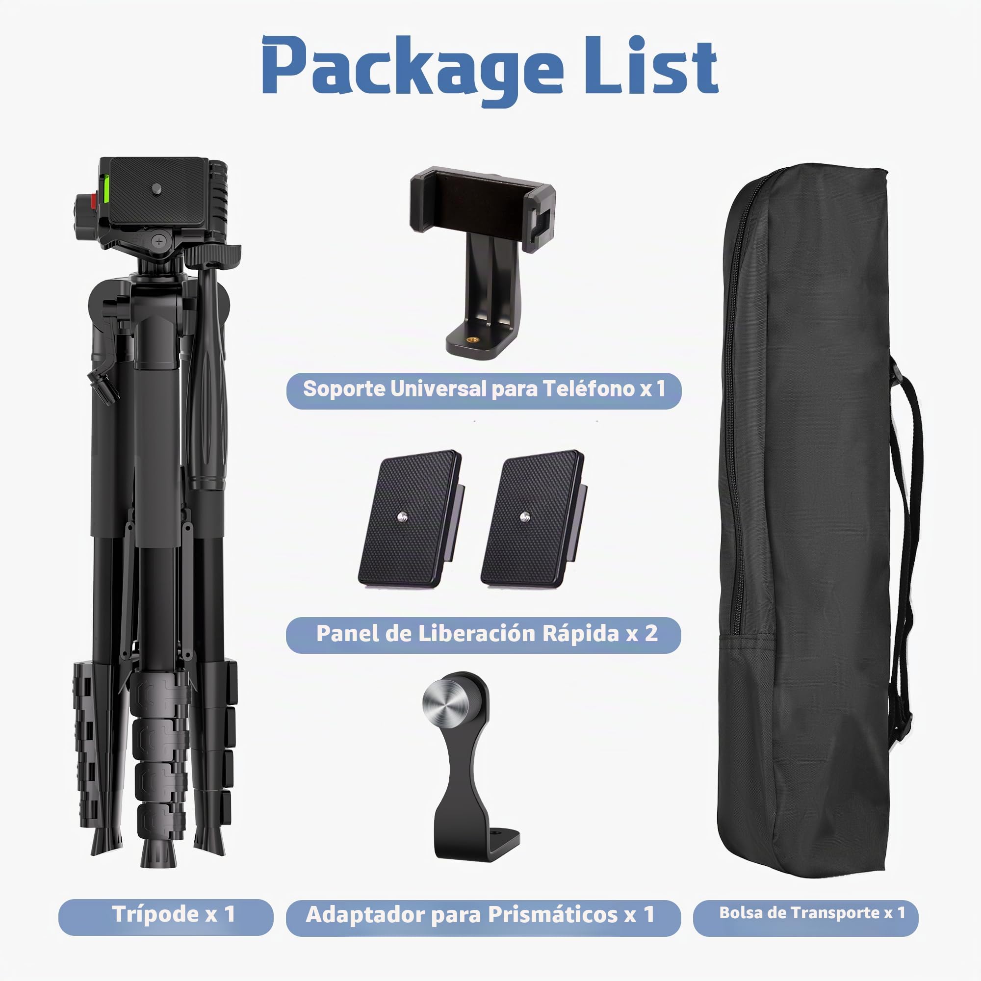 Trípode para prismáticos, trípode para telescopio terrestre de 183 cm con adaptador para prismáticos y 2 placas de liberación rápida, soporte de cámara de viaje con soporte para teléfono/bolsa de