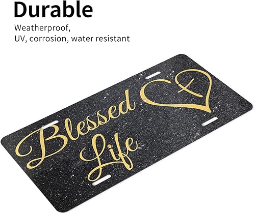 Miniatura 6 de Blessed Life - Placa de matrícula de aluminio con corazón dorado de 6 x 12 pulgadas, cubierta de metal para placa frontal de automóvil, accesorio de