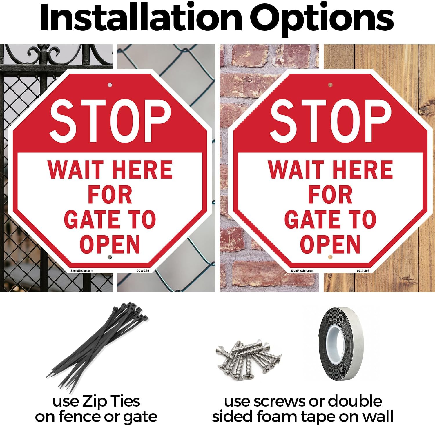Stop Wait Here for Gate to Open (2 Pack) 10 inch X 10 inch Octagon Rust Free Aluminum Metal Signs Weather Resistant, UV Protected for Workplace, Private Property, and Construction Site, Made in the USA