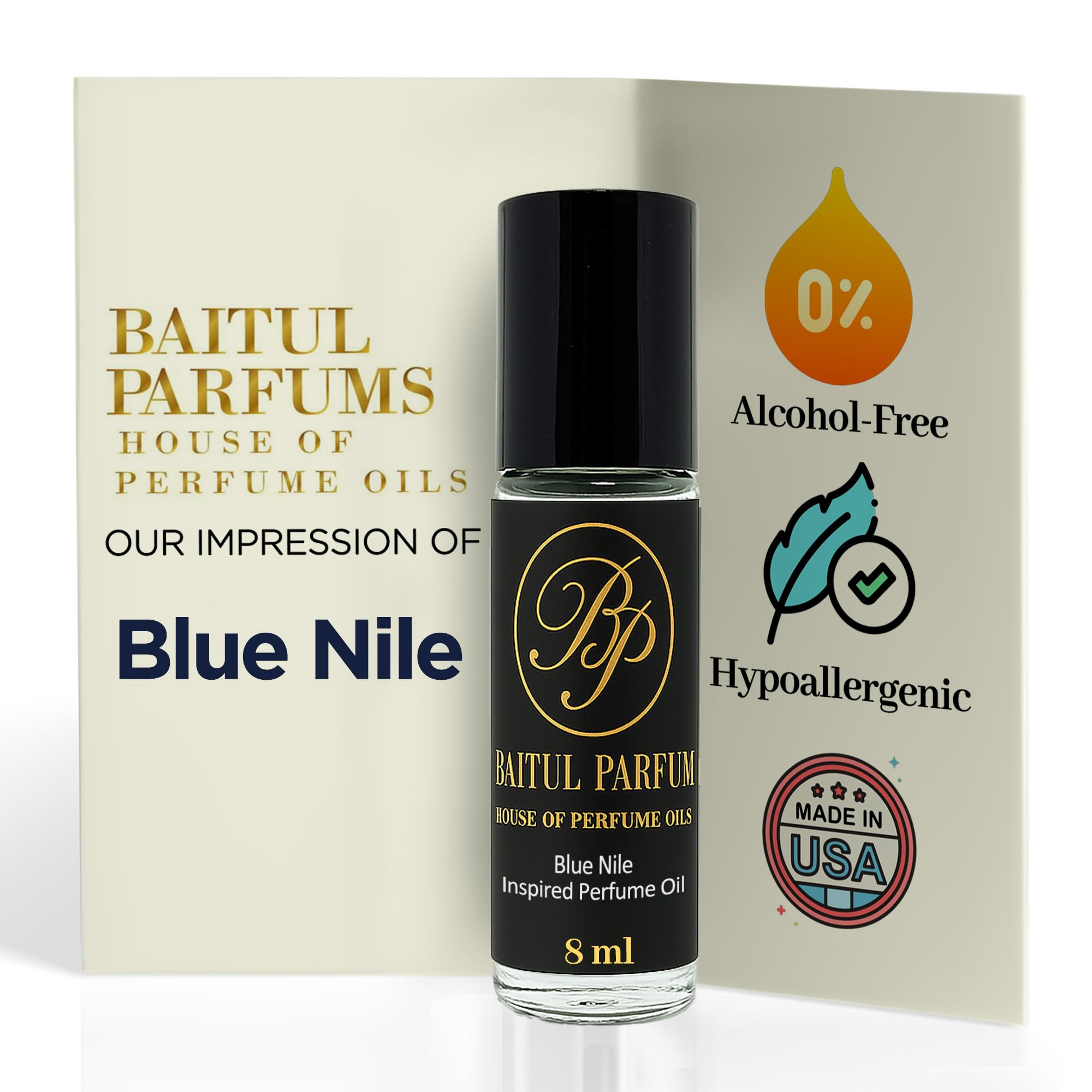 Comparable to Blue_Nile Alcohol-Free Perfume Oil – 8ml Travel Size Roll-On Glass Bottle, Long Lasting Fragrance, 98% True-to-Scent, Clean Scent Perfume, Main Accords - Fresh, Citrus, Woody