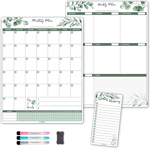 Miniatura 7 de Calendario magnético para refrigerador, set de calendario para refrigerador de borrado en seco con plantas (3 tablas) - Pizarra blanca planificadora